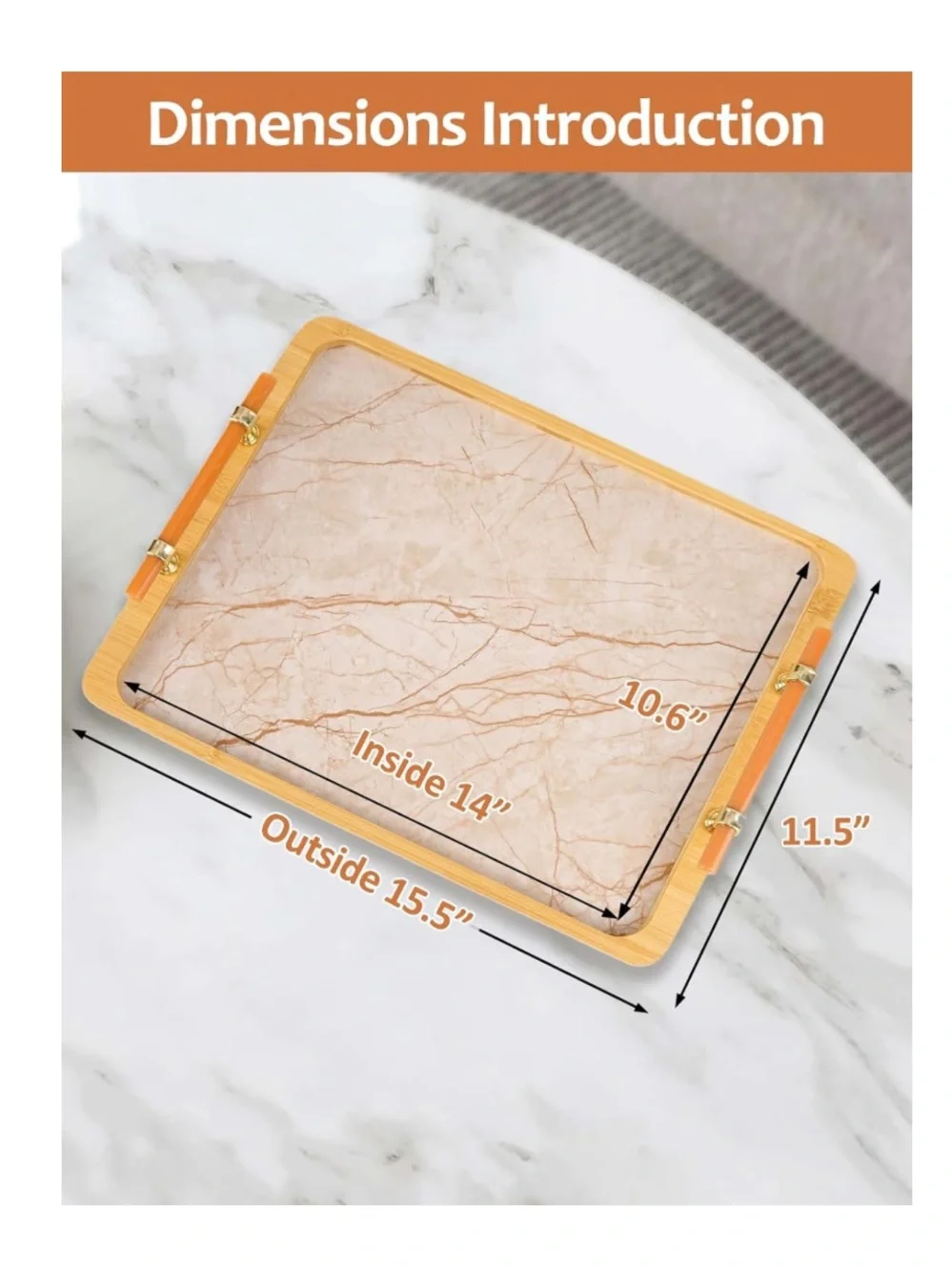 Bamboo Serving Tray with Handles - Decorative Marble Pattern